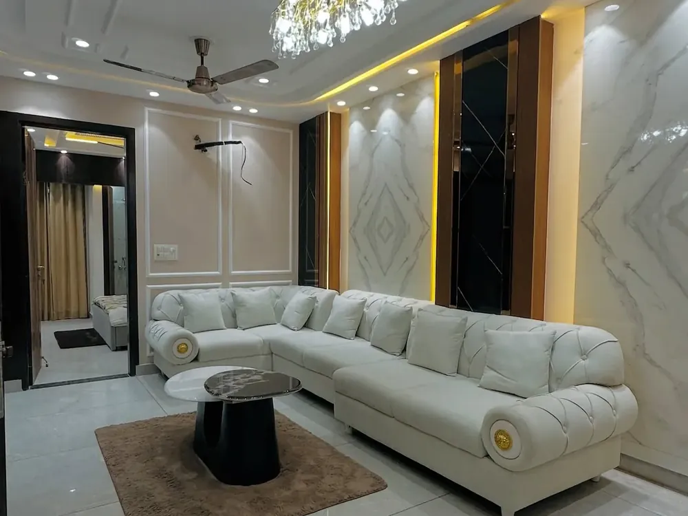 Living room interior with sectional sofa