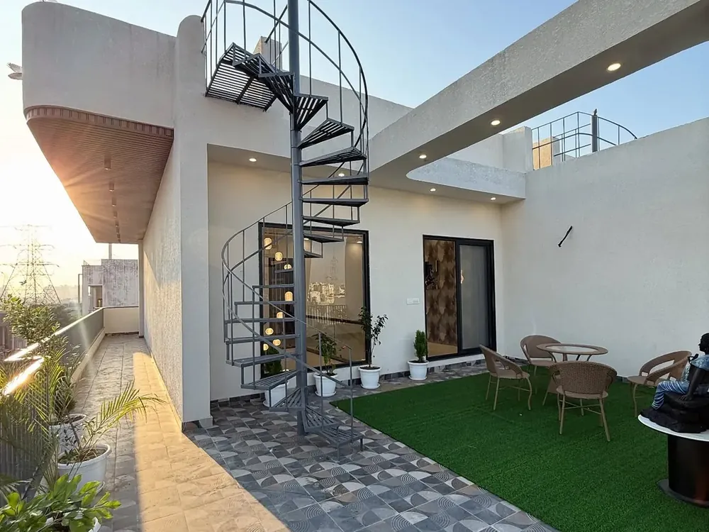 Terrace with spiral staircase