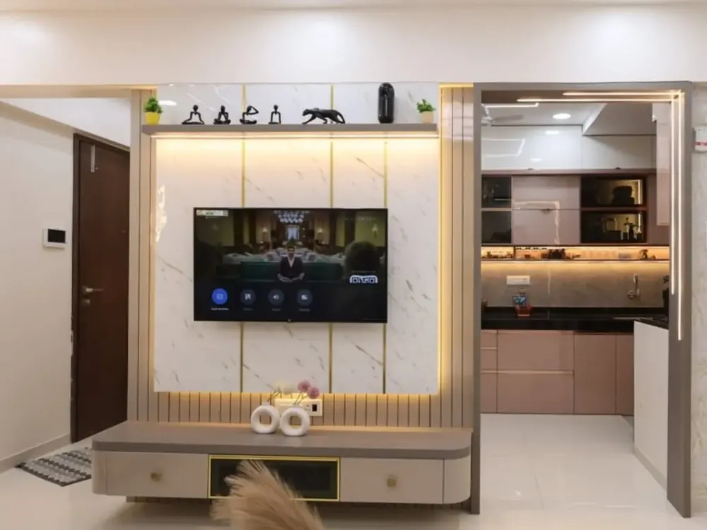 TV unit and kitchen view